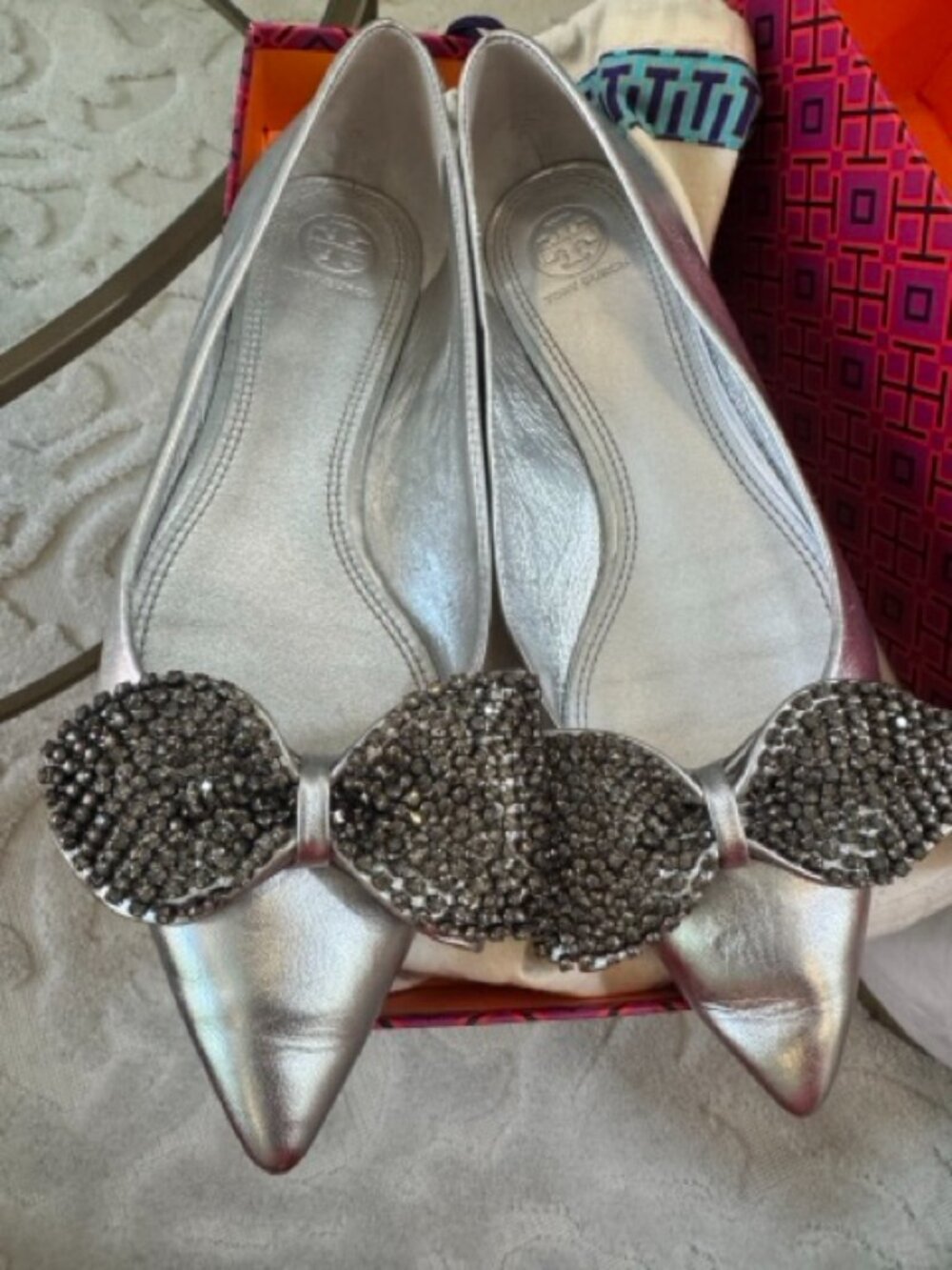 Tory Burch Metallic Silver Rosalind 8.5